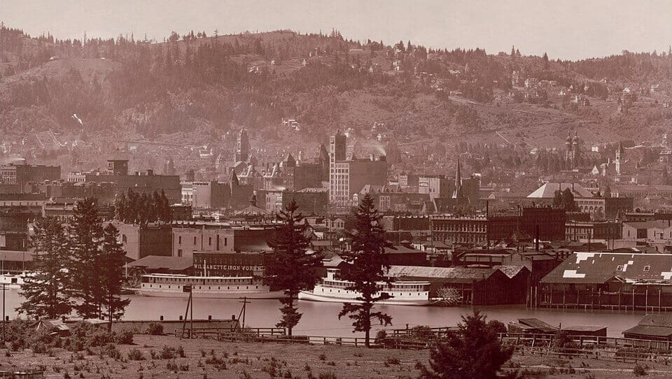  Historical photograph of early Portland, Oregon, waterfront; circa 1890