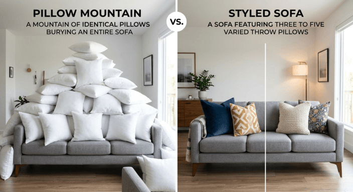 Using Too Many Throw Pillows or Only One Type of Pillow