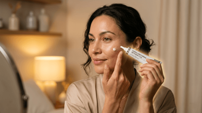 Woman confidently applying retinoid cream