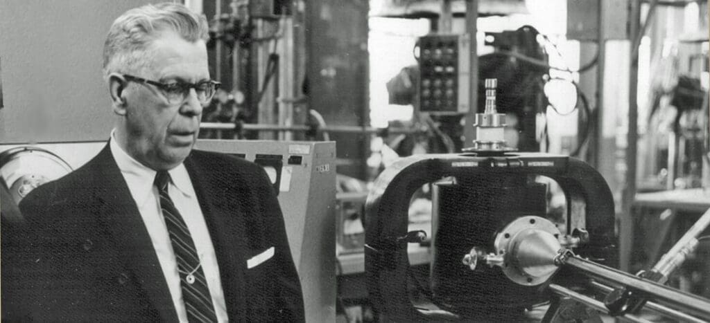 Percy Spencer in Raytheon Laboratory in the 1940s
